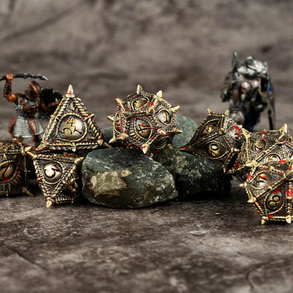 Ensemble de dés DND, ensemble de dés en métal, dés de jeu de rôle pour jeu de société Donjons et Dragons Dés en bronze Ensemble de dés D&amp;D D100 D20 D10 D6