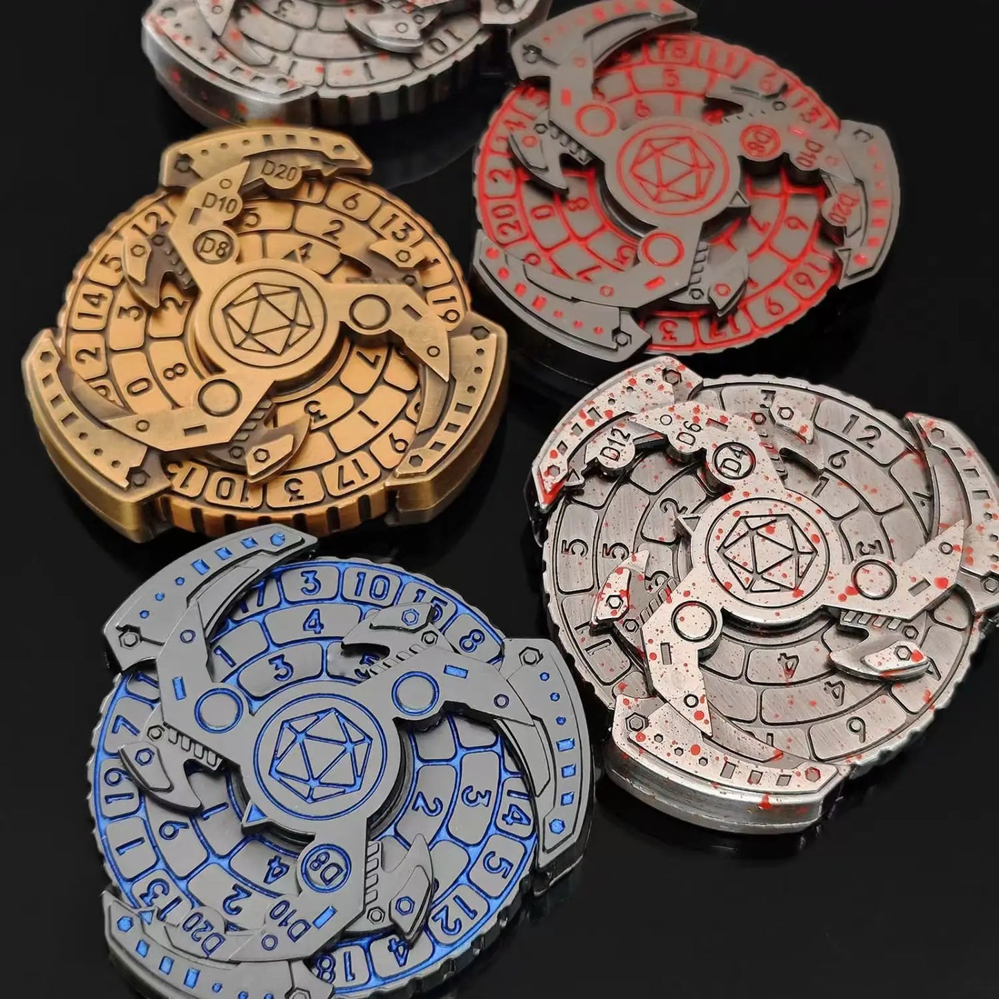 Dados mecánicos giratorios DND con punta de dedo, dados de metal para juegos de rol de mazmorras y dragones, ruleta giratoria, juego de dados de metal