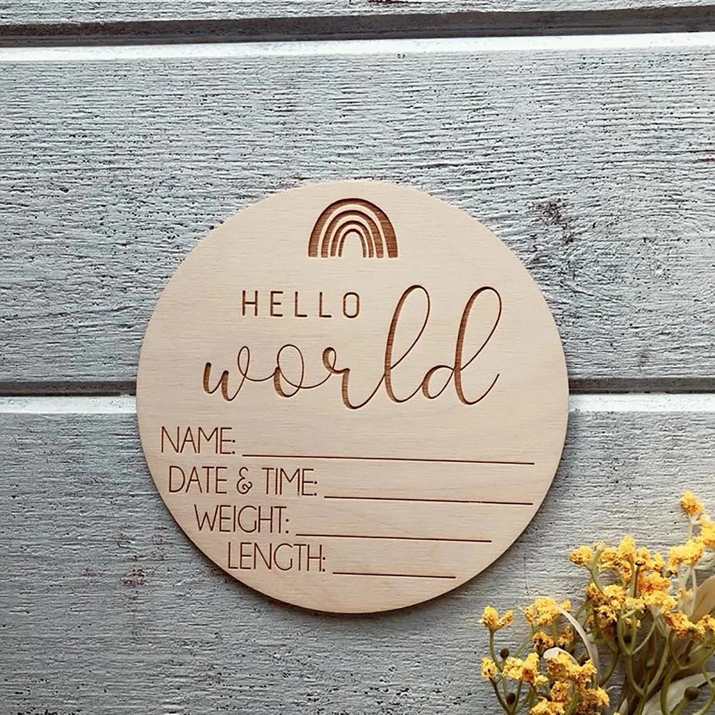 5 piezas de letreros de anuncio de estadísticas de nacimiento de bebé con el texto "Hola mundo", arcoíris, regalo para baby shower, hitos de madera para recién nacidos, accesorio para fotos