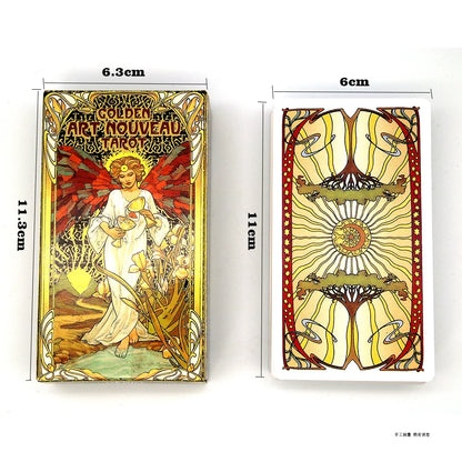 Cartes de jeu de tarot Art Nouveau doré avec cartes de guide Ensembles de livres de divination occulte pour débutants Style Art Nouveau classique