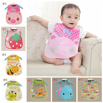 Bavoir pour bébé de la série Smock pour enfant en bas âge, bavoir en tissu plastique pour déjeuner, bavoir translucide/serviette à motif mignon, bavoir imperméable pour bébé