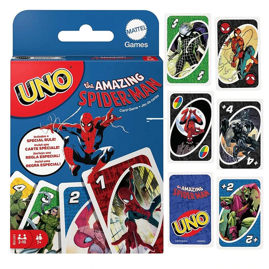 UNO Amazing Spider Man No mercy Juego Juegos de cartas Familia Divertido Entretenimiento Juego de mesa Póker Juguetes para niños Naipes