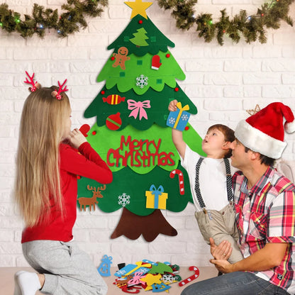 Felt Christmas Tree DIY Kids Toys For Children Ornaments Wall Decoration Crafts With Light Children Christmas Hanging Decor Home