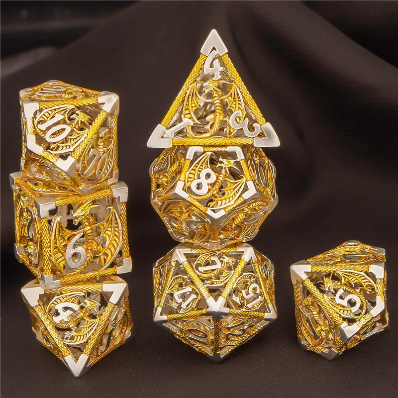 OUKELANWO DND Metal Hollow Dice Set D&amp;D, dés de jeu de rôle polyédriques, dés de donjon et de dragon D et D D20 D12 D10 D8 D6 D4