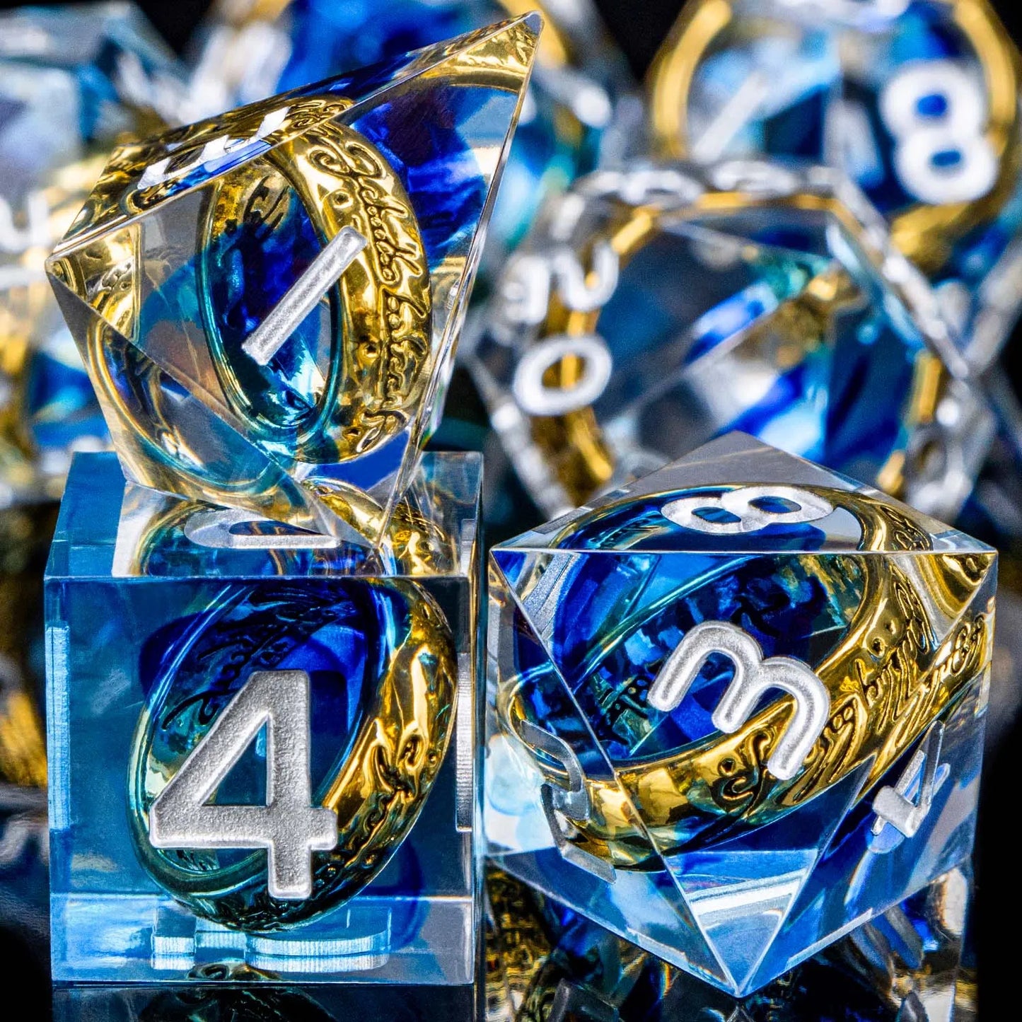 Dnd Rings & Liquid Flow Eye Sharp Edge Resin Dice Set D&D Dungeon and Dragon Role Playing Game D and D D6 Blue Polyhedral Dice