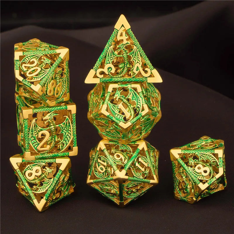 OUKELANWO DND Metal Hollow Dice Set D&amp;D, dés de jeu de rôle polyédriques, dés de donjon et de dragon D et D D20 D12 D10 D8 D6 D4