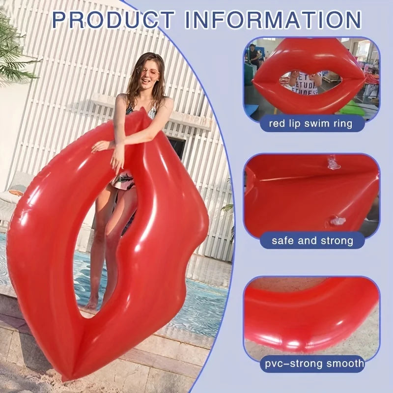 Flotador inflable para piscina de 1 pieza con diseño de labios rojos gigantes para máxima diversión y relajación