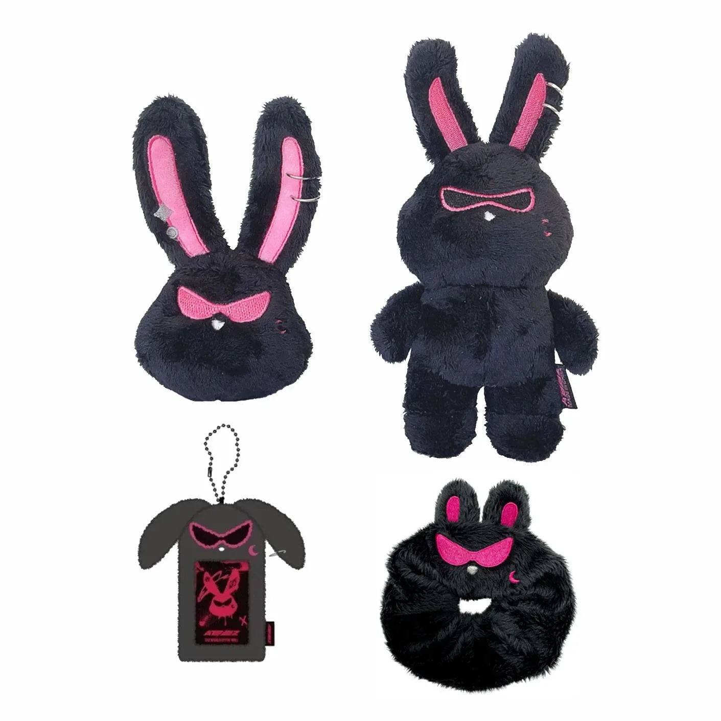 Porte-clés pour carte de magasin éphémère Pendentif en peluche noire Kpop Yunho Mingi Pochettes pour cartes photo 3 pouces Étui de protection pour carte photo