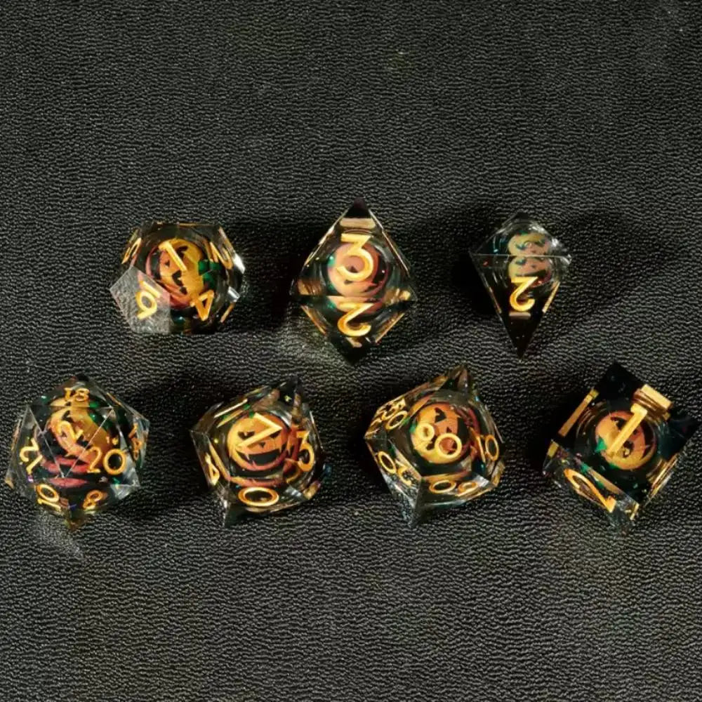 Dados de calabaza de Halloween, juego de dados de resina DND para juegos de rol, dados de fiesta de Halloween, dados poliédricos para Dungeons Dragons