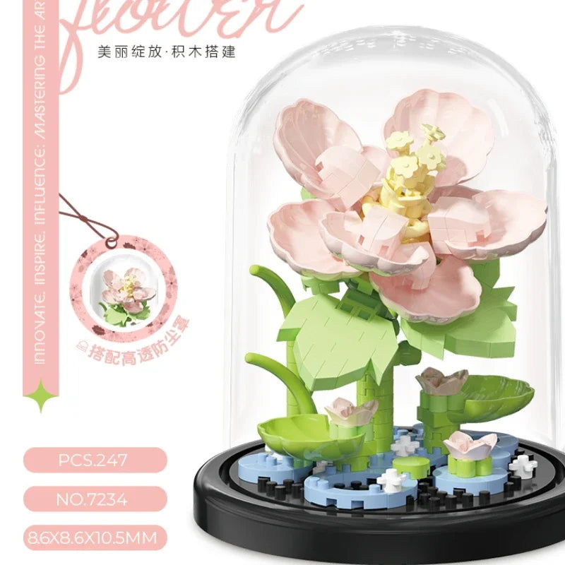 Micro Flower Bouquet Bonsai Building Blocks Artificial Plastic Plant Dust Cover Model Home Decoration Toy For Kid Birthday Gift