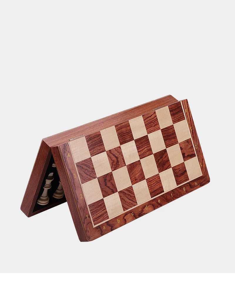 Walnut Chess Set 15'' x 15'' with Felted Game Board Interior for Storage Chess Game for Child & Adult