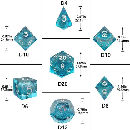 Nouveaux dés à noyau de flux de résine, noyau liquide DND pour donjons et dragons, jeu de société TRPG, ensemble de couleurs, dés polyédriques faits à la main D20 D12