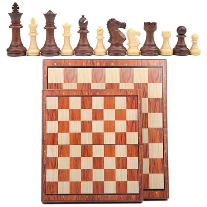 Woodgrain Plastic Chess Board Adult Children Travelling Camp Tabletop Game Portable Folding Chess Set 32 Magnetic Chess Pieces