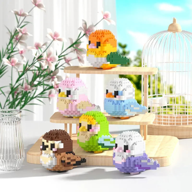 Cute Parrot Birds Micro Building Blocks Cockatiel Budgerigar DIY Assembled Pigeon Macaw 3D Model Mini Brick Figure Toys For Kids