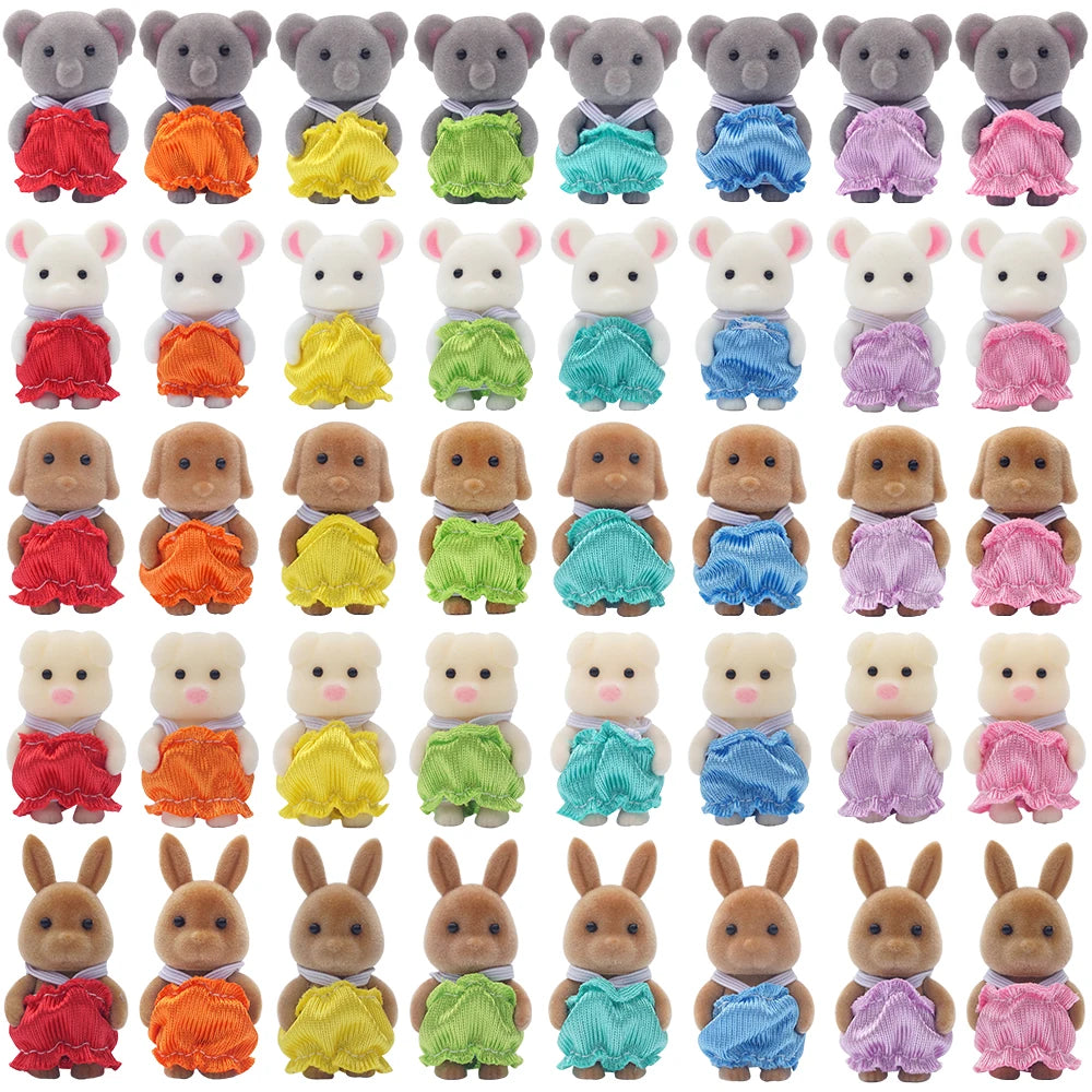 1/12 Animal de la forêt Reideer Petit bébé Vêtements colorés Chat bleu Lapin 8 pièces Miniature Maison de poupée Modèle Faire semblant de jouer Jouet de cuisine