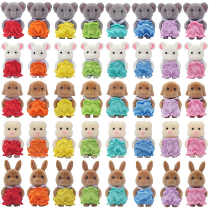 1/12 Animal de la forêt Reideer Petit bébé Vêtements colorés Chat bleu Lapin 8 pièces Miniature Maison de poupée Modèle Faire semblant de jouer Jouet de cuisine