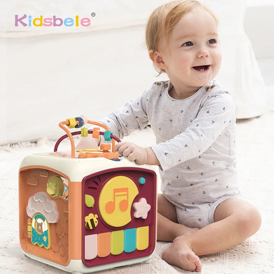 Cubo de actividades de juguete para bebés, 7 en 1, multifunción, clasificador de juegos, teclado central, tambor, juguete educativo, regalos musicales para niños pequeños