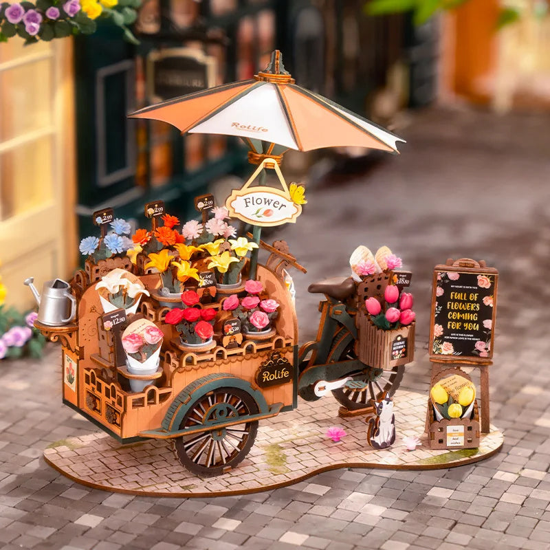 Rolife Nouveau Puzzle en Bois Blossom Cart Jouets de Construction DIY Modèle 3D pour Cadeaux