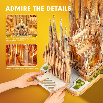 Le Cube Sagrada Familia Cathédrale LED Version du puzzle stéréo 3D Puzzle d'église difficile fabriqué à la main