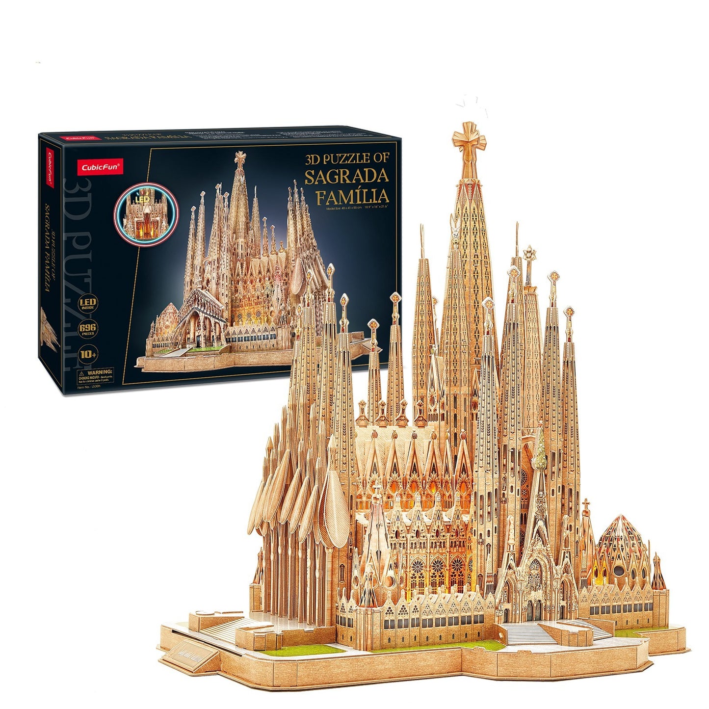 Le Cube Sagrada Familia Cathédrale LED Version du puzzle stéréo 3D Puzzle d'église difficile fabriqué à la main