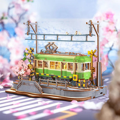 Rolife Sakura Journey Tram Car 3D Wooden Puzzle Model Toys Decor Xmas Gift