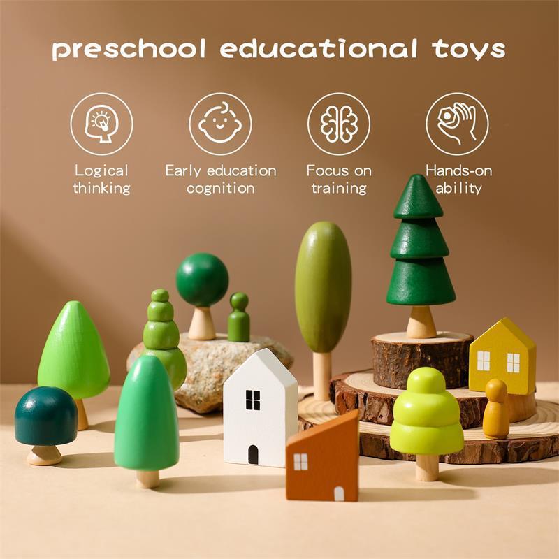 Wooden Forest Tree Stacking Building Blocks Assembling Educational Toys