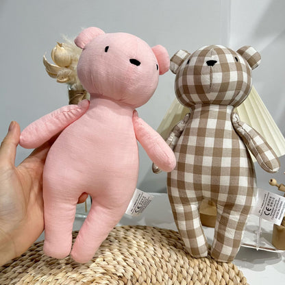 Cute Fabric Biteable Plaid Bear Comforter Toys