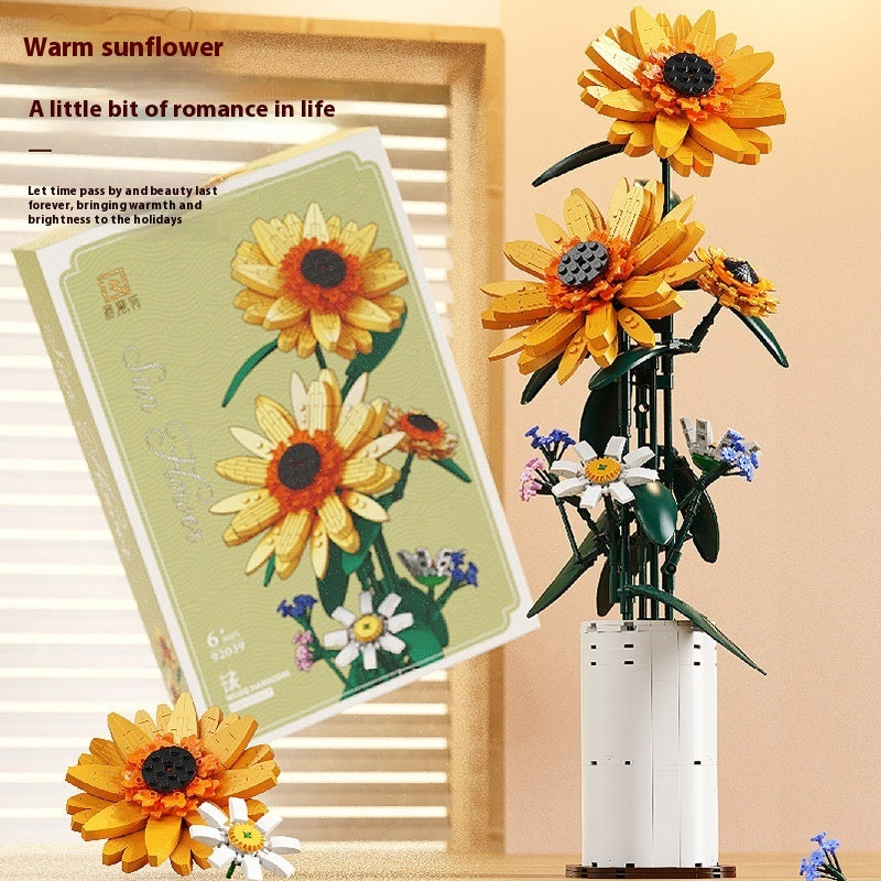 Creative SUNFLOWER Decoration Small Particles Assembled Building Block Toys