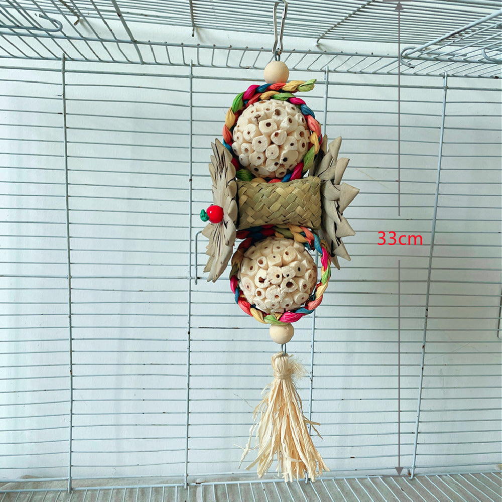 Palm Leaf Nibbling Bird Natural Corn Husk Soft Ball Biting Molars Relieving Stuffy Toys